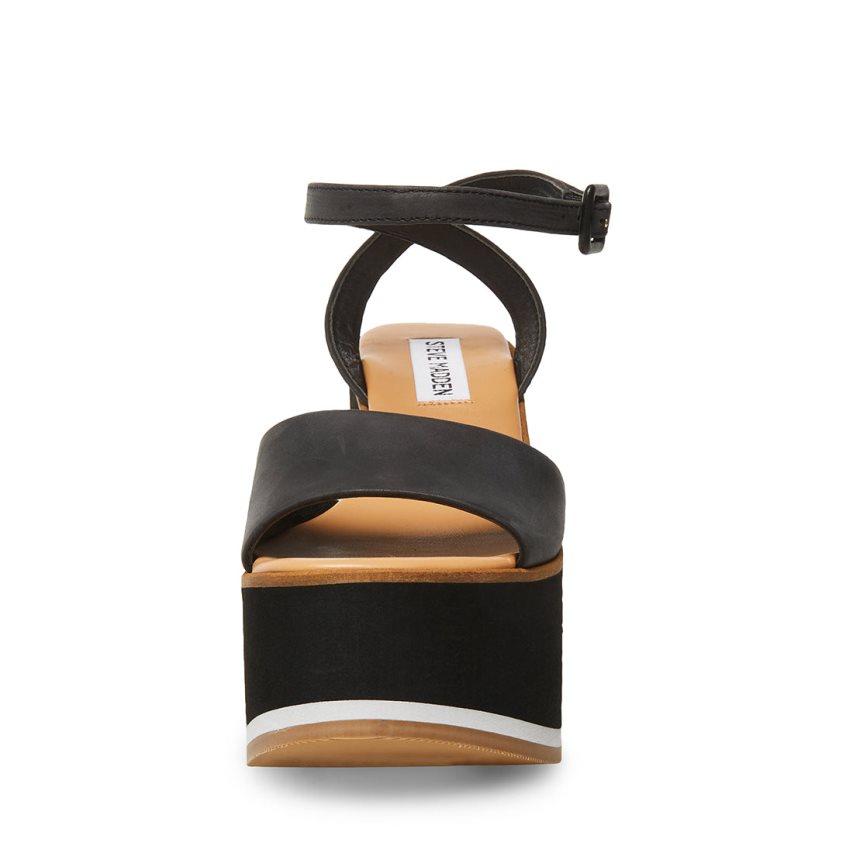 Black Steve Madden Milan Leather Women's Wedges | PH 7032XJW